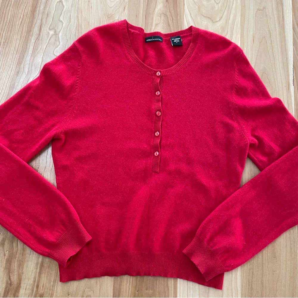Moda International Cherry Red 100% Cashmere Crew Neck Sweater